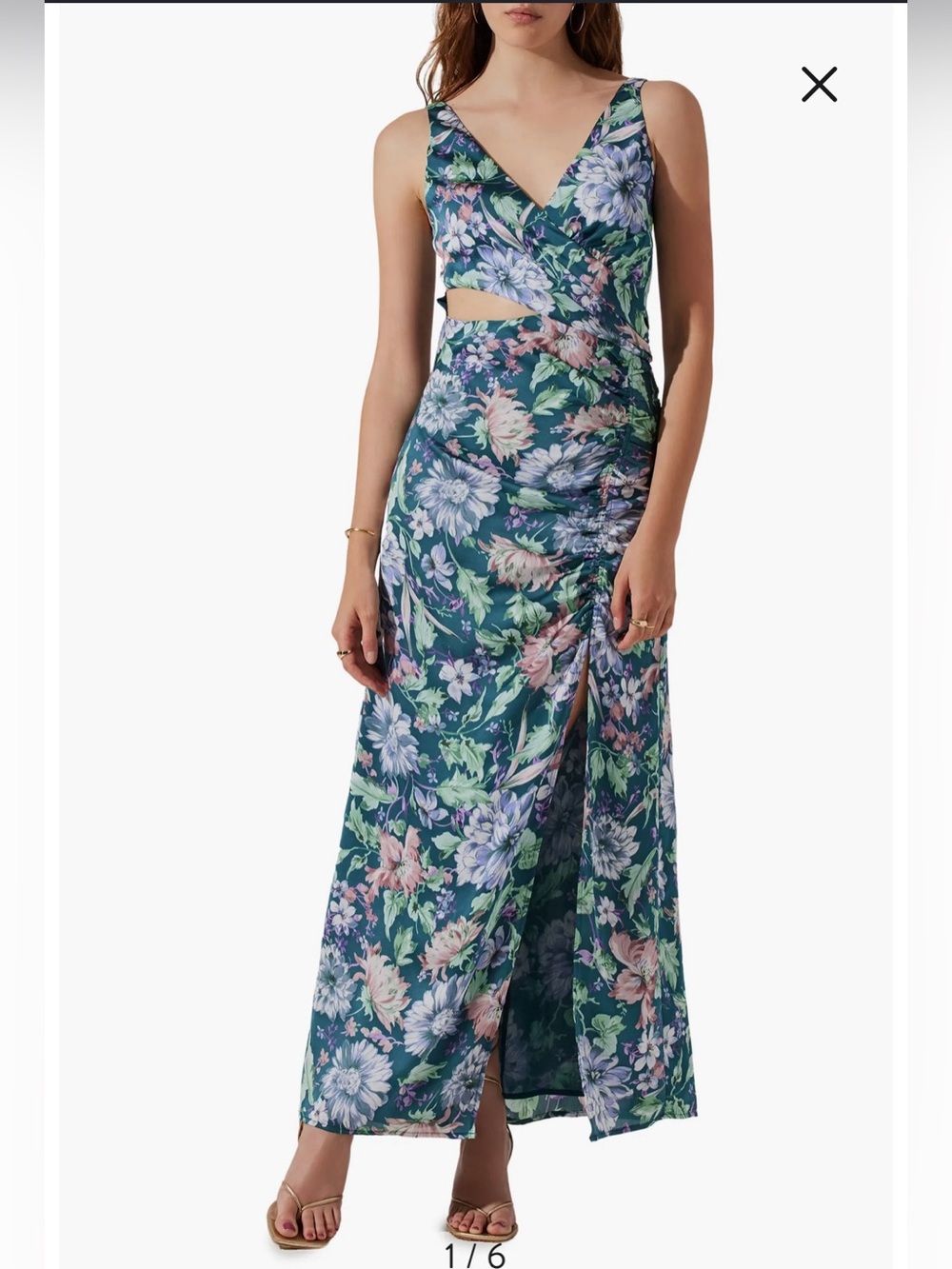 Astr The Label Floral Strap Dress in Teal with Lavender Accents Size Medium
